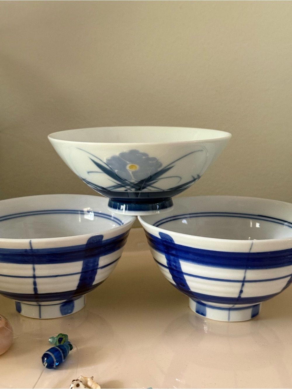 Blue and White Porcelain Rice Bowls - Set of 3
